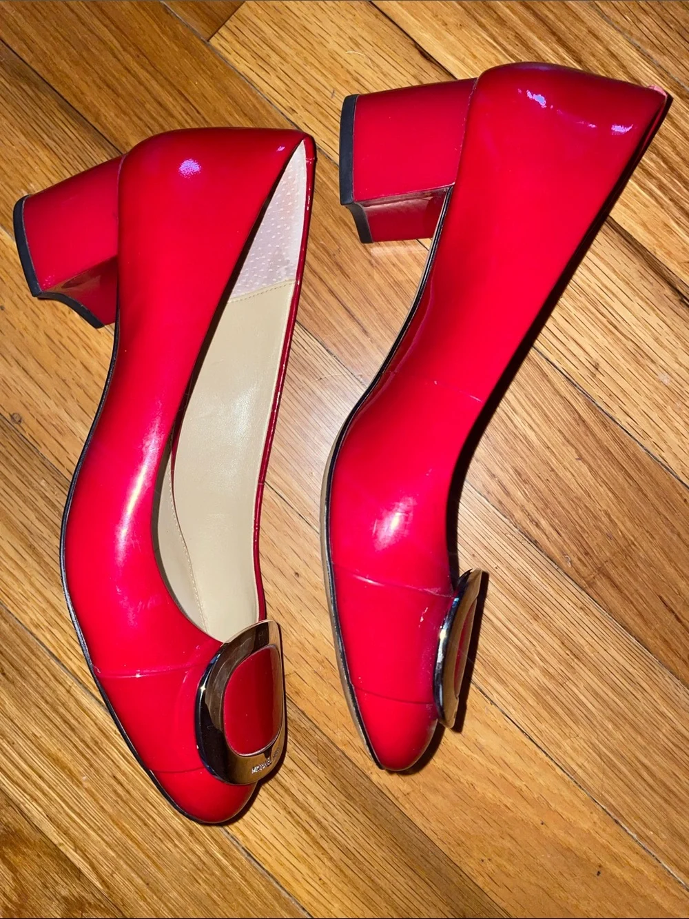Michael Kors Red Patent Ballet Flats with Logo Buckle